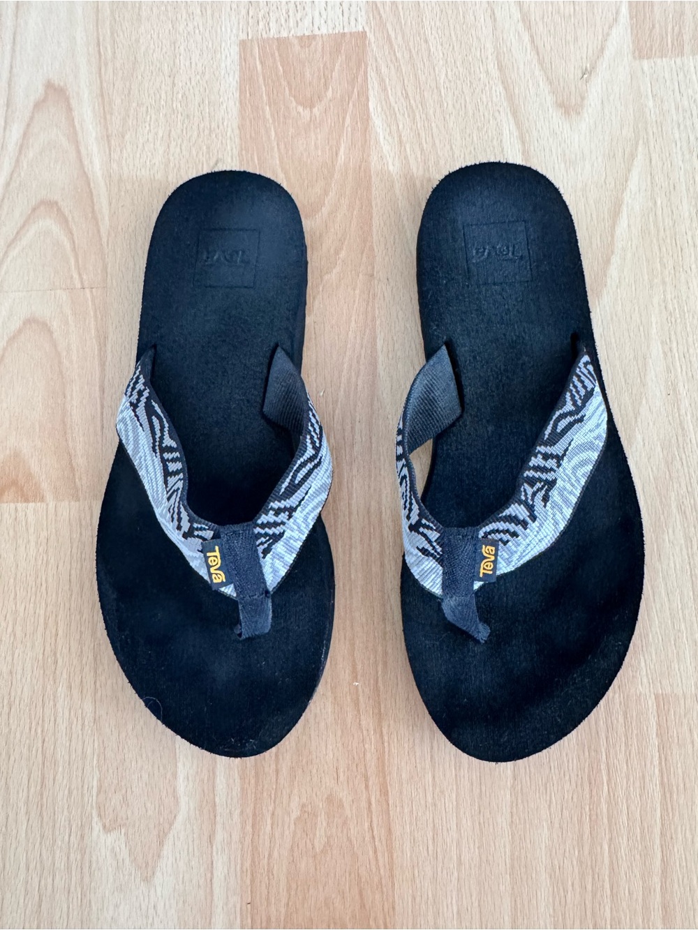 Teva Black Suede-Look Flip Flop with Logo Footbed size 7 in good condition